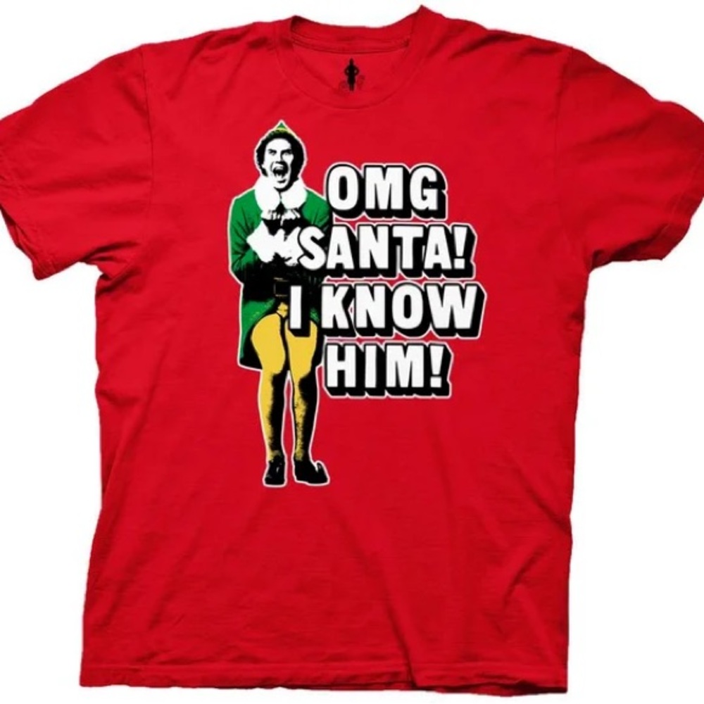 Christmas Buddy Elf OMG Santa I Know Him Red Shirt T-Shirt Mens Large L Ferrell